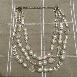 Chico’s necklace white mother-of-pearl looking color and crystal beads